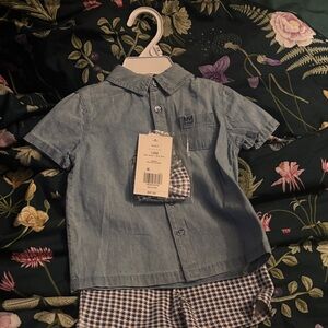 Crown & Ivy Light Blue Kids Button Down Shirt with Checkered Pocket